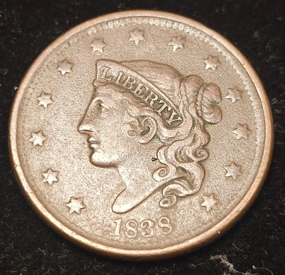 1838  Coronet Head / Large Cent /  Extra Fine