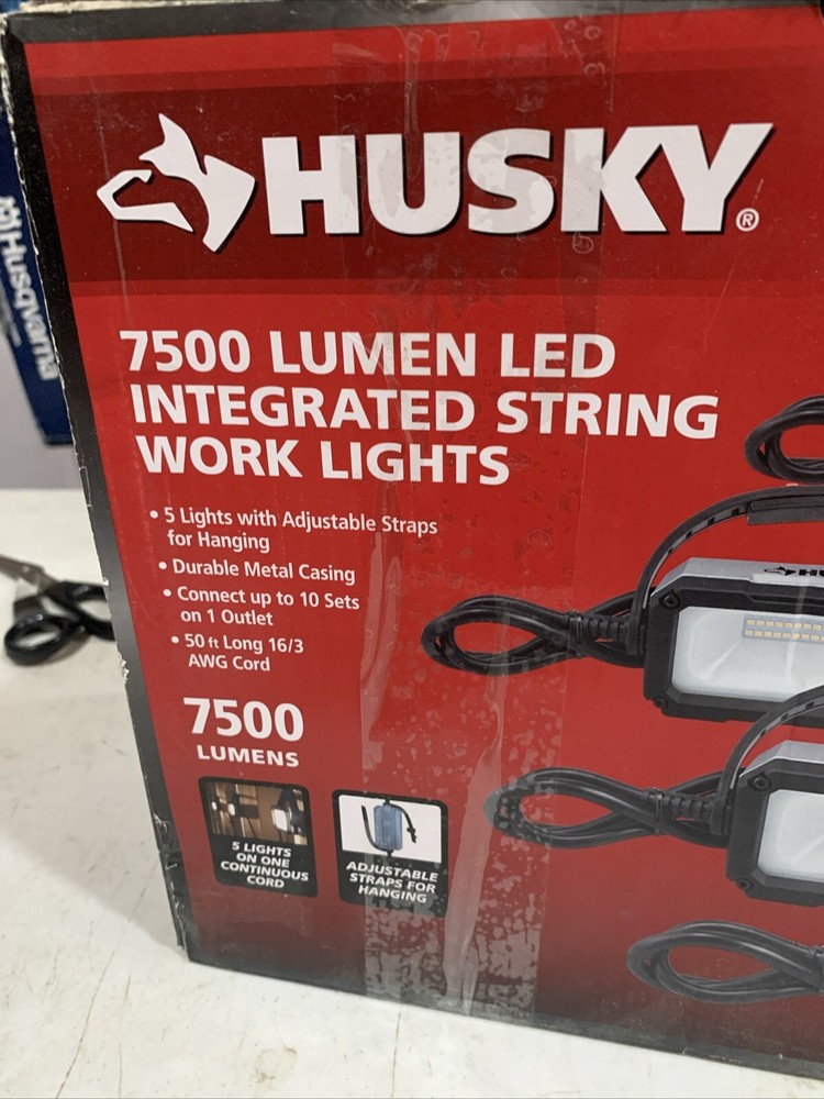 HUSKY 7500-Lumen LED String Light Energy-efficient Work Lights 50 ft. Cord