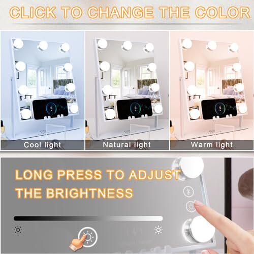 White Hollywood Vanity Mirror with Lights 9 Dimmable Bulbs A-white-bluetooth