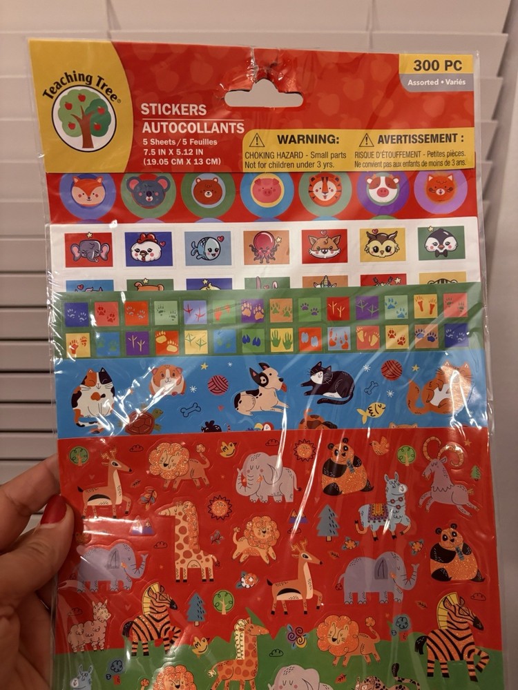 Teaching Tree Assorted Animals Stickers 300 Pcs Plus 3-45 Pc Packs