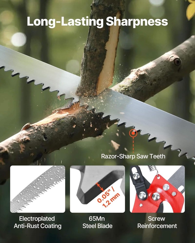 Manual Pole Saw 3.87-27 ft Extendable Tree Pruner Fiberglass Handle Replacement