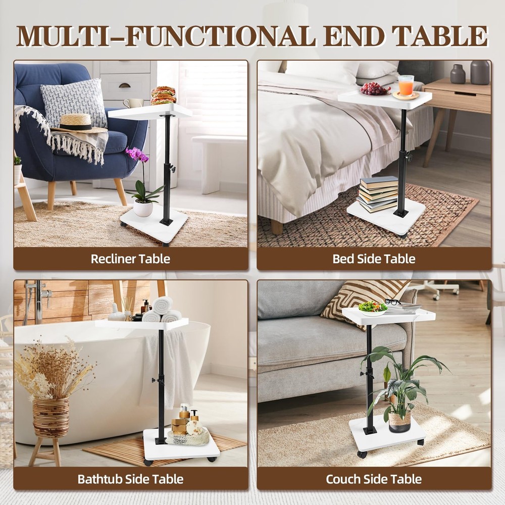C Table Side Table End Table Adjustable Height，C Shaped End for Couch，Snack T...