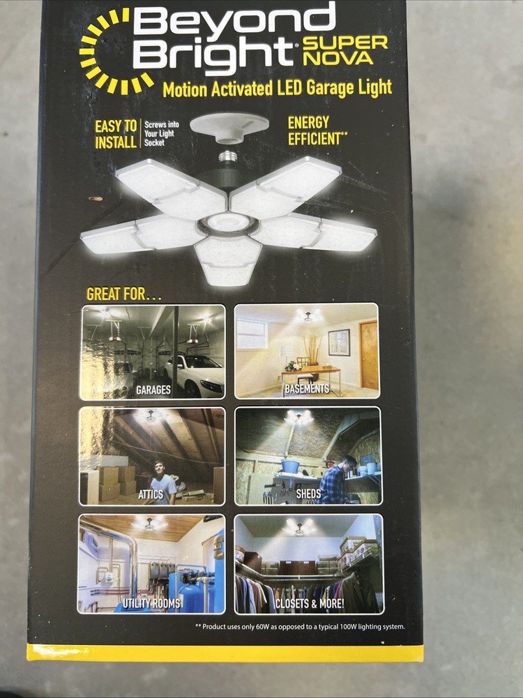 Beyond Bright 8000 lm LED Garage Light with 10 Panels 372 Bulbs Motion Activated