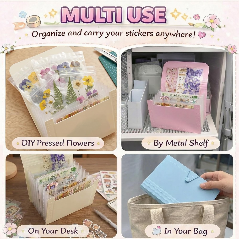 Sticker Storage Organizer with 7 Expandable Pockets, Multi-Layer Desktop Stic...