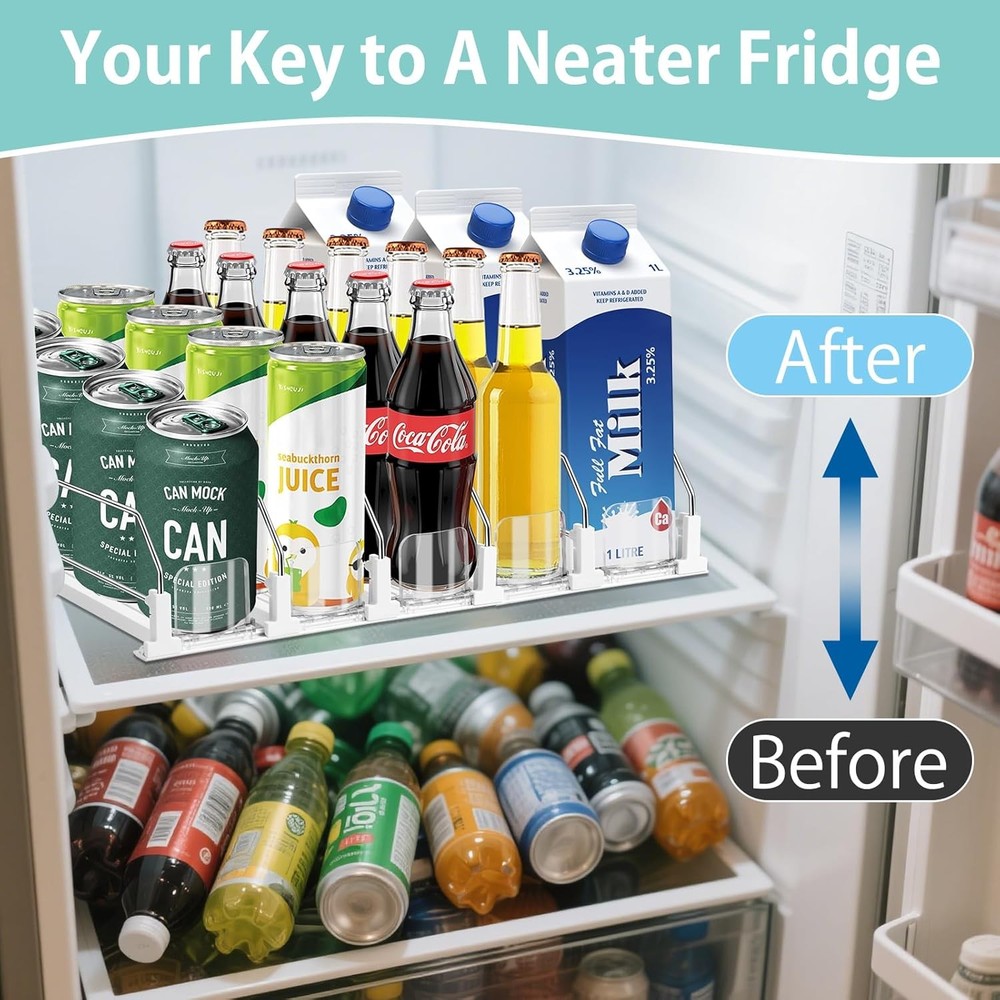 Drink Organizer for Fridge, 5 Row Automatic Pusher Glide, Adjustable Width Soda