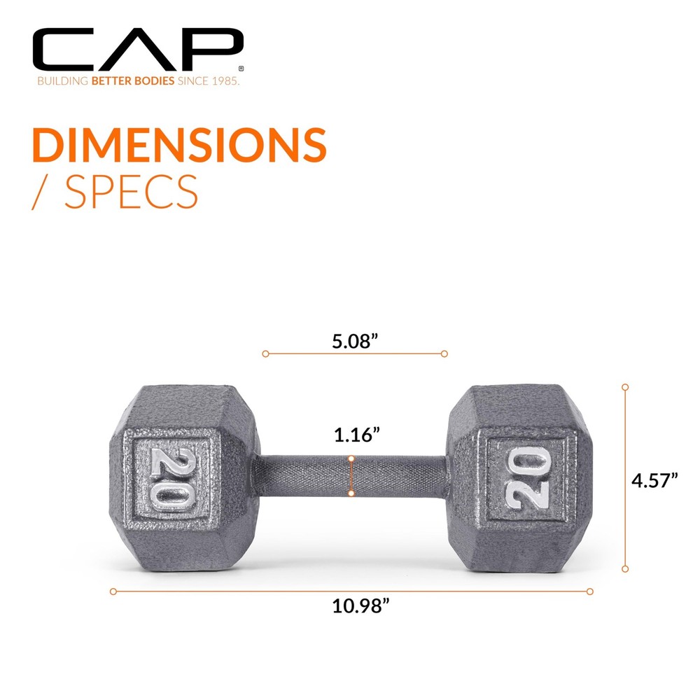 CAP Barbell Cast Iron Hex Dumbbell | Multiple Options Gray, Pair 20... Fast Ship