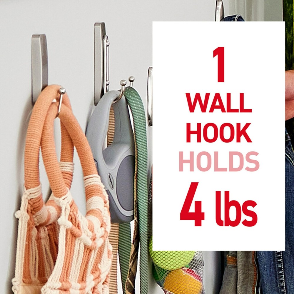 Command Large Brushed Nickel Double Hooks, 2 Hooks and Large,