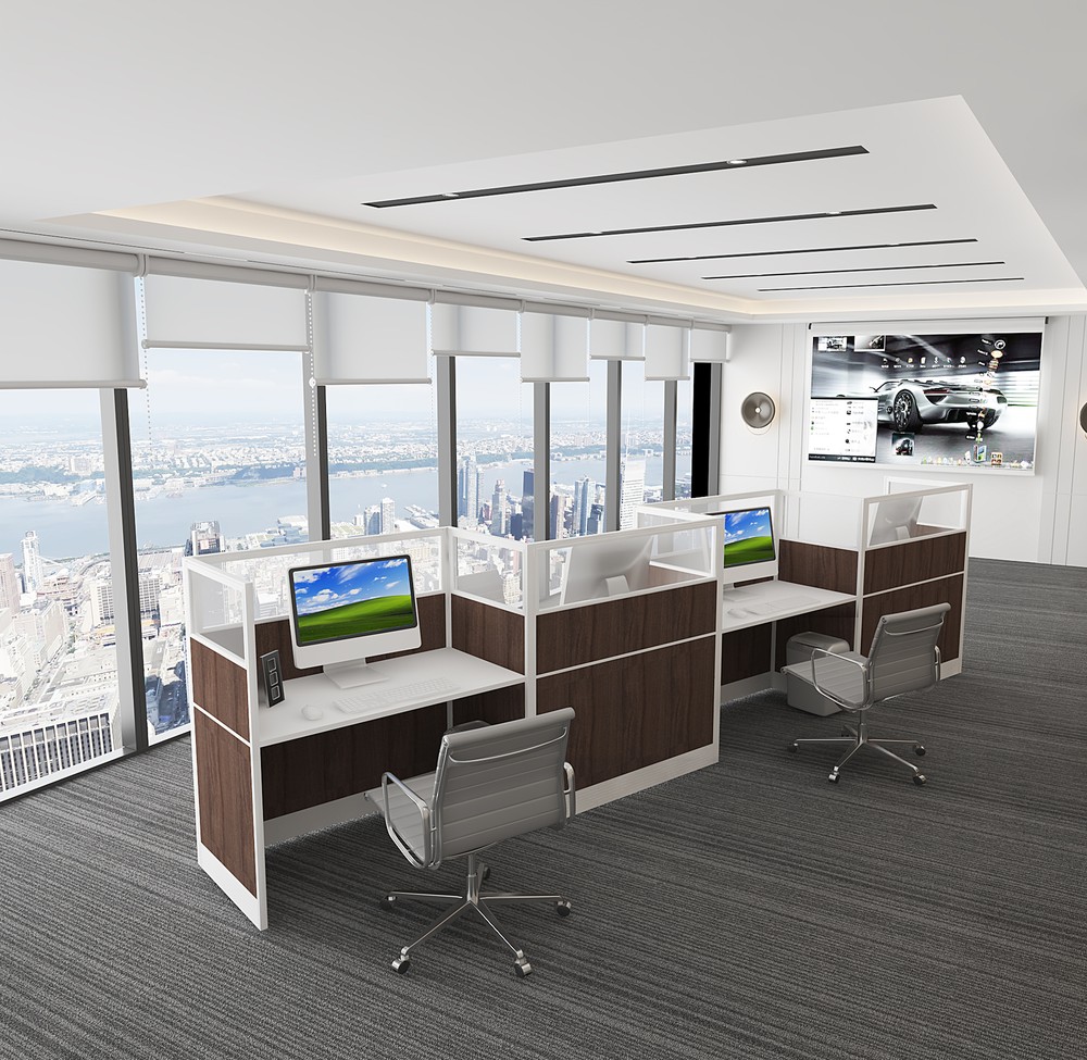 4x2 Cubicles -51″ H- FOUR MAN U Shape glazed Office Workstations -V