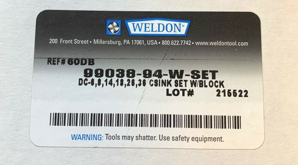 WELDON 60 DB 6 PC 60 DEG ZERO FLUTE COUNTERSINK & DEBURRING SET - USA