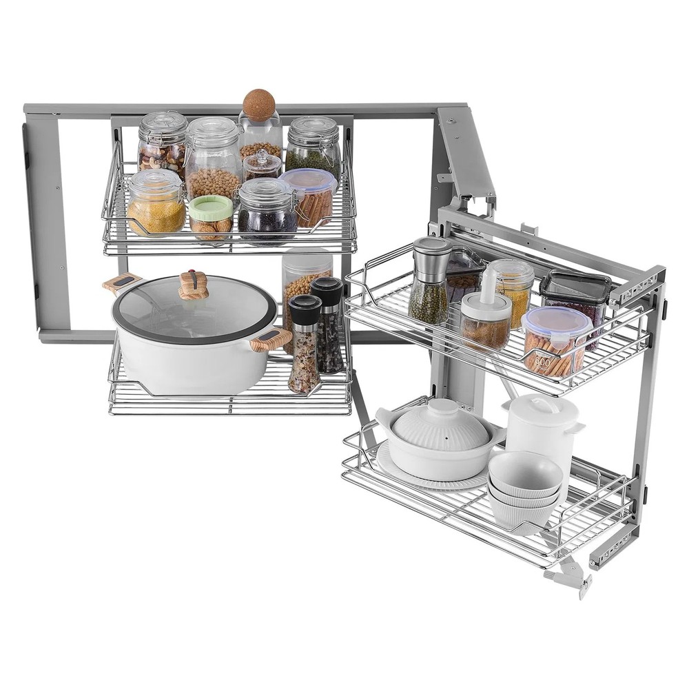 18"W Opening Blind Corner Pull Out Organizer, 2 Tier 4 Shelf Kitchen Cabinet Org