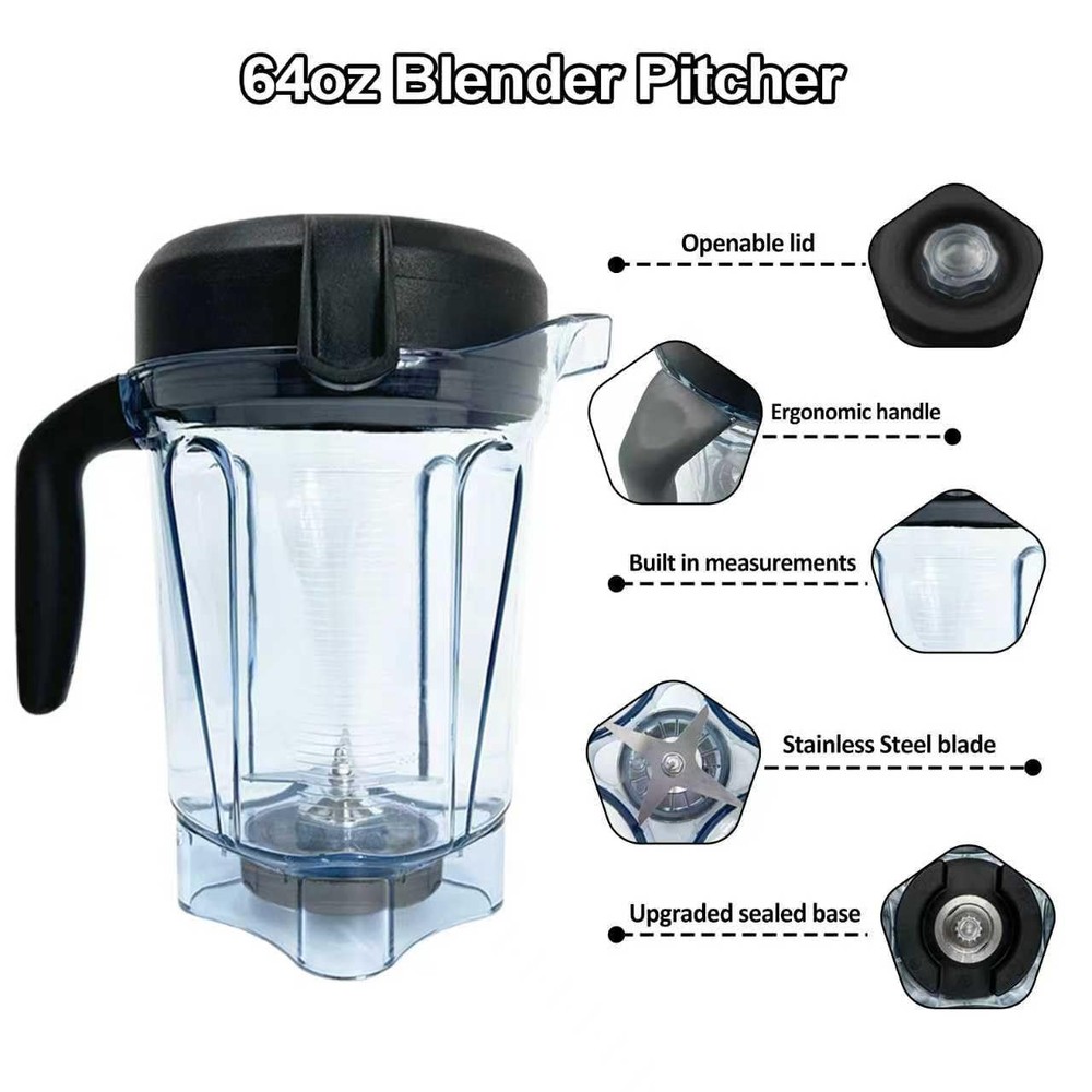 Blender Pitcher 64oz Low-Profile, Replacement Pitcher Container Compatible wi...