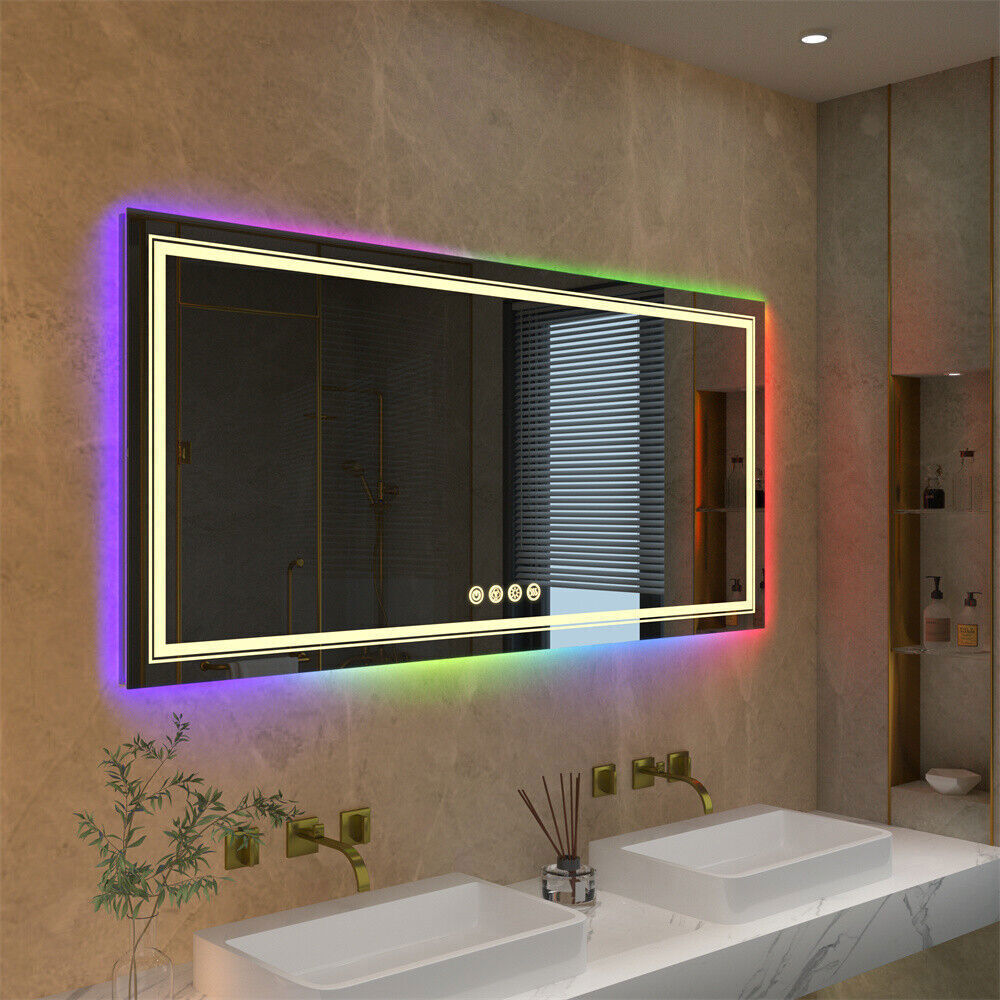 Dynamic LED Lighted Bathroom Wall Vanity Mirror RGB Touch Dimmable for Gym Hotel