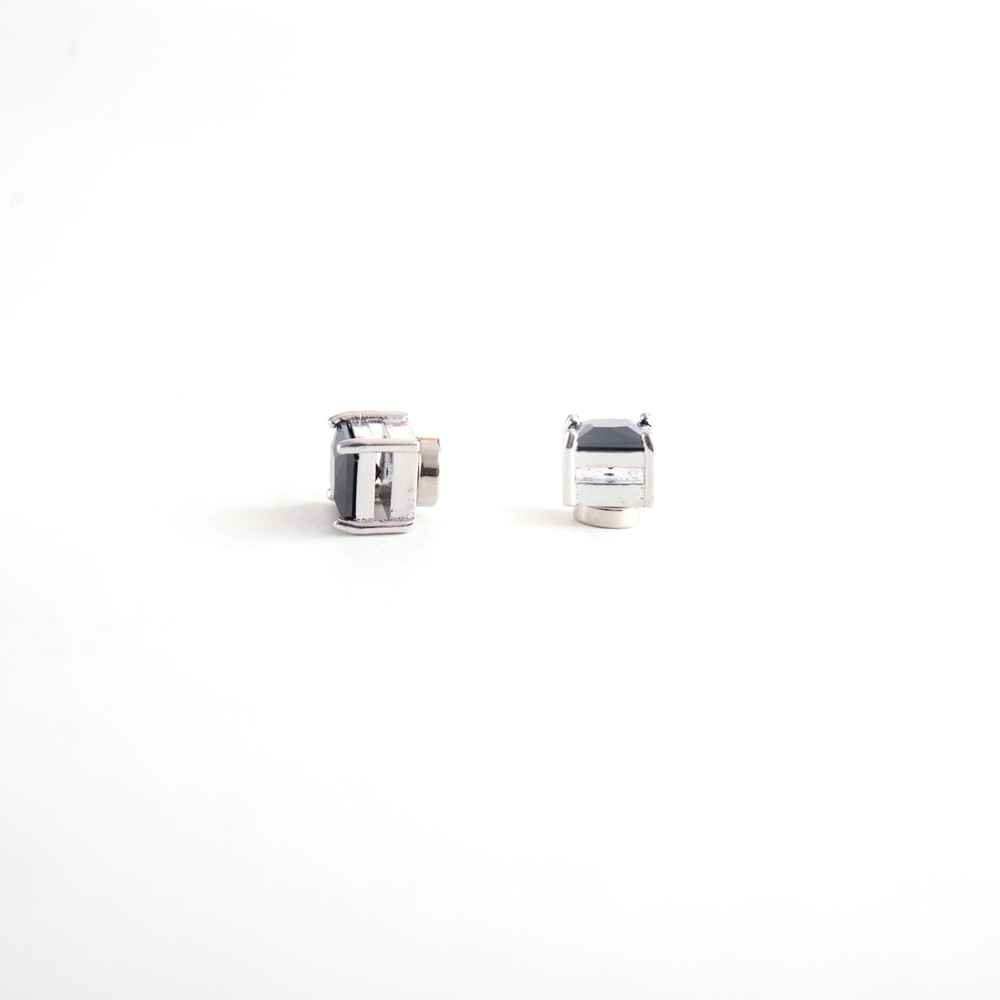 Silvertone with Black Cz Square Magnetic Stud Earrings