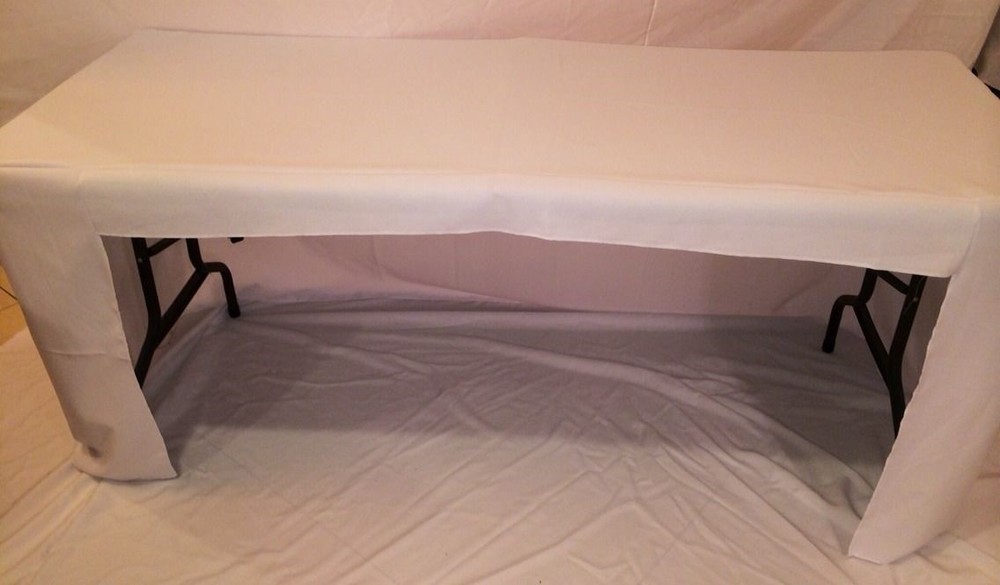 4' ft Fitted Polyester Tablecloth OPEN BACK TableCover Trade show Booth DJ White