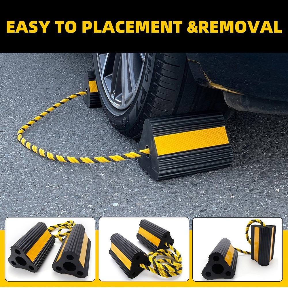 4 PCS Rubber Wheel Chocks w/ Rope For RV Trailer Camper Car Truck Aircraft Boat