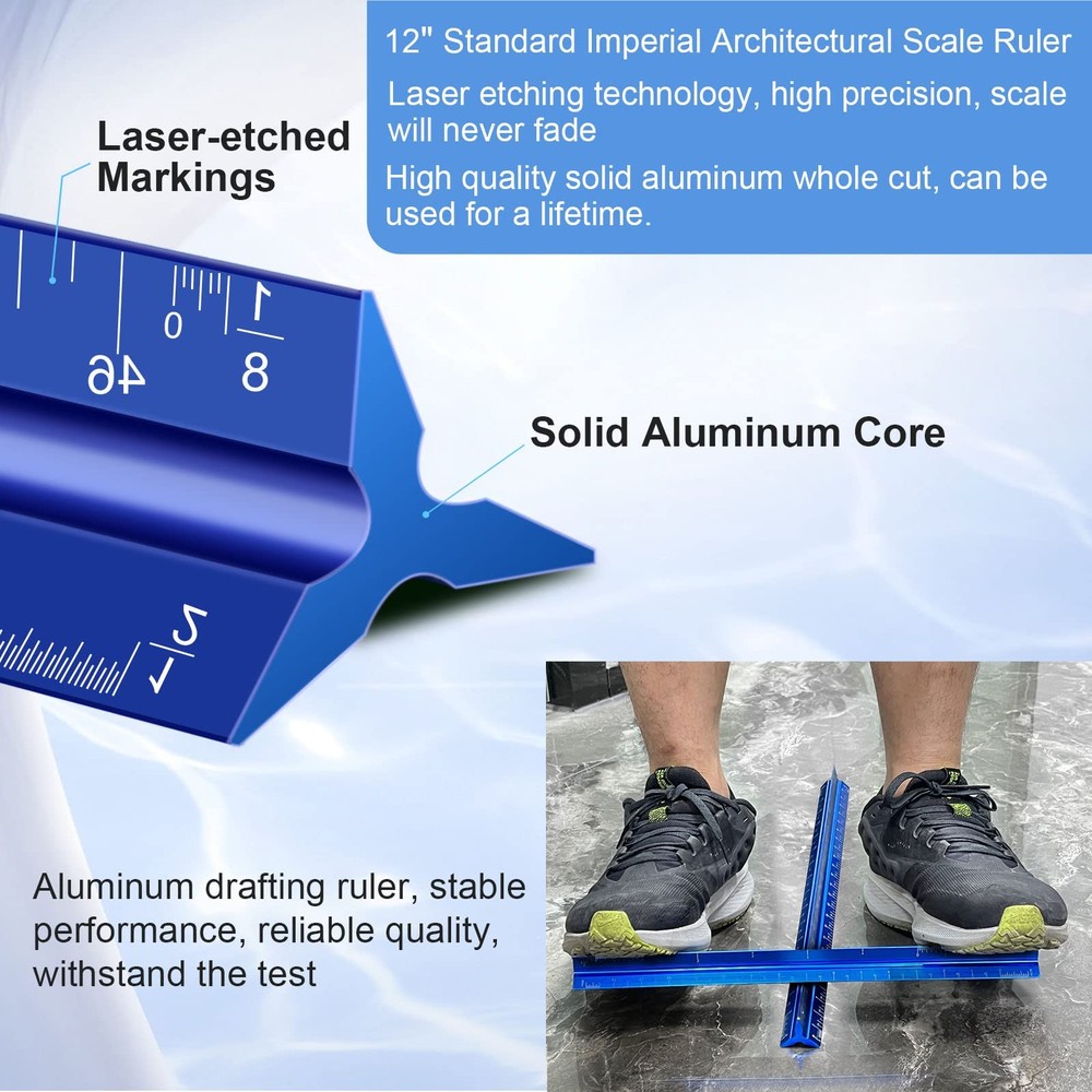 Architectural Scale Ruler, 12'' Imperial 12" Architect Scale, Blue