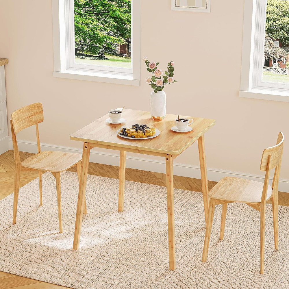 Bamboo Dining Table, Square Dining Table for 2, 27.6" Kitchen Table for Small Sp
