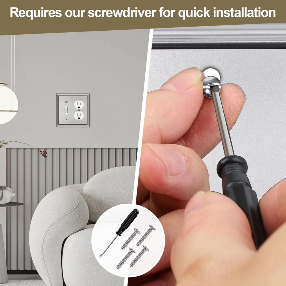 Combination Metal Light Switch Covers Wall Plate, 1 Toggle/1 Duplex Switch Pl...