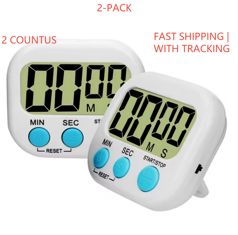 2 Pack White Digital Kitchen Timer, Magnetic Countdown Timer for Cooking