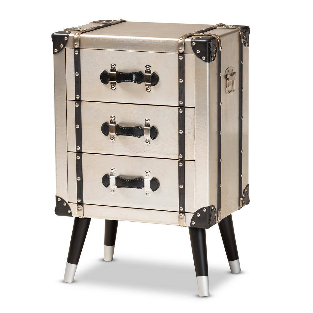 Dilan 3-Drawer Silver Trunk Nightstand