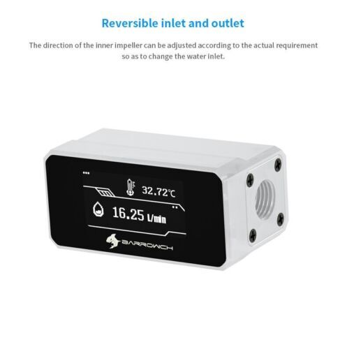 BarrowCH Digital OLED Display Inline Flow Meter Thermometer for Water Cooling