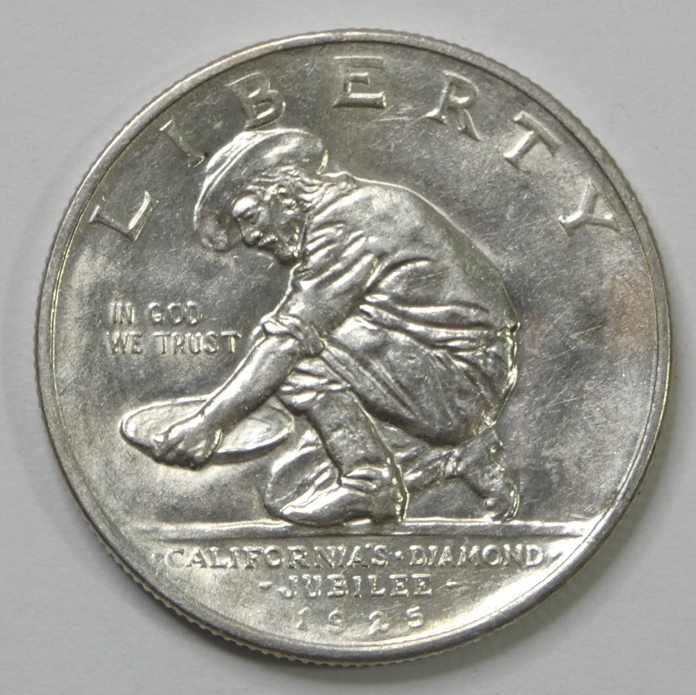 1925-S CA Diamond Jubilee Silver Commemorative Half Dollar ALMOST UNCIRCULATED