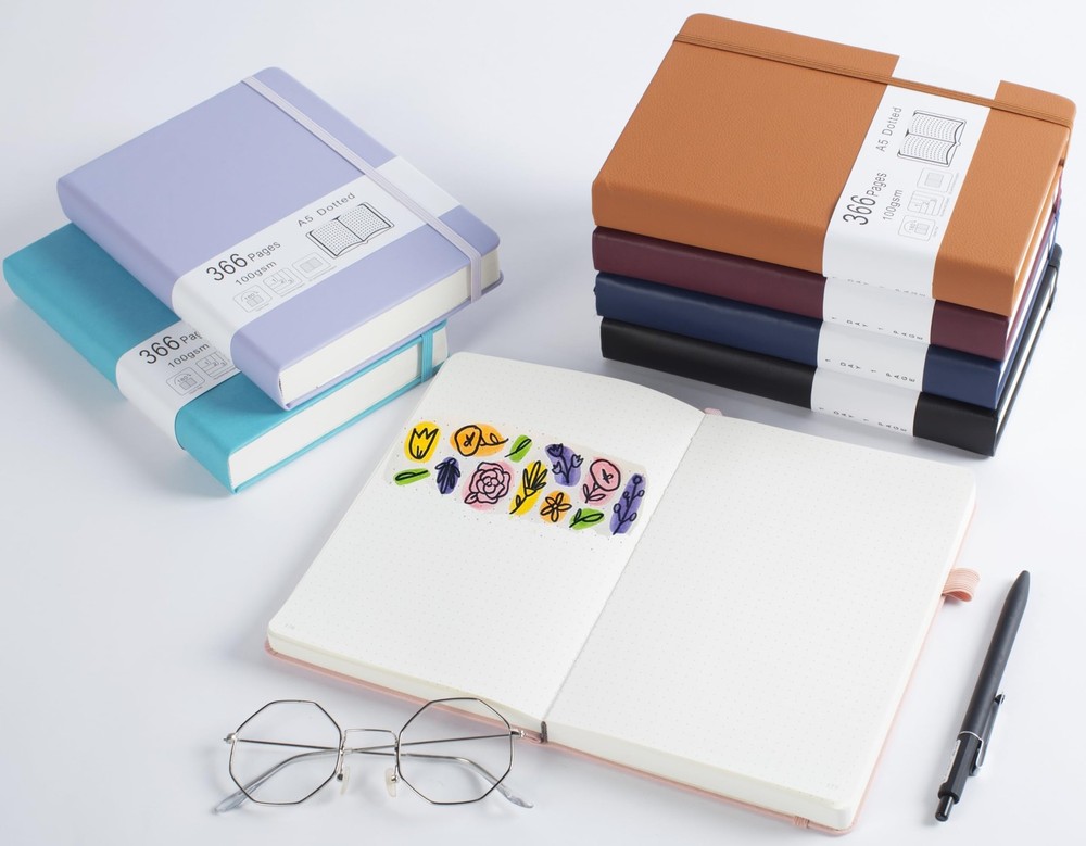 Thick Bullet Notebook with 366 Numbered Pages, A5 Dotted Journal for Writing ...