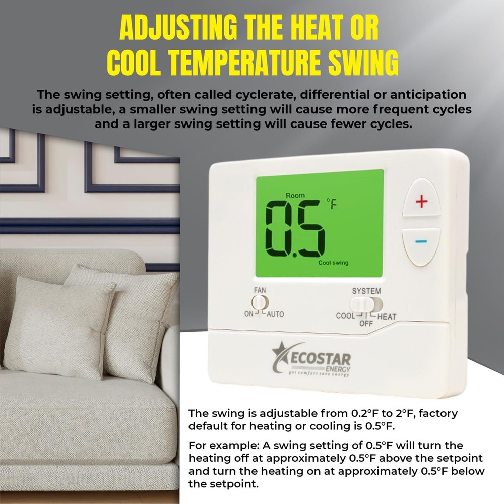 Non-Programmable Conventional Single Stage 1 Heat/1 Cool Energy Saving Digital