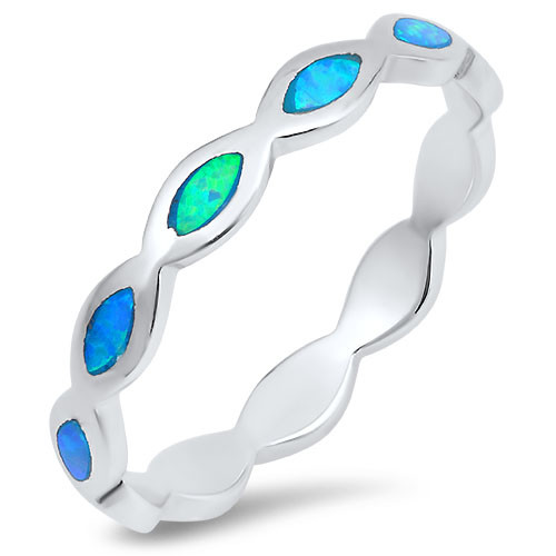 Eternity Blue Lab Opal Stackable Ring Sterling Silver Thumb Band NEW