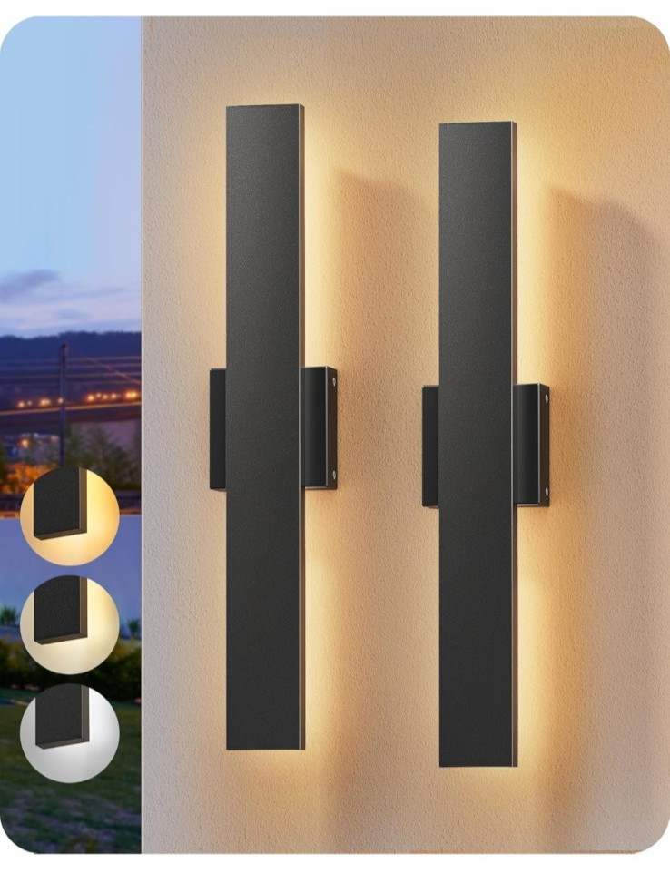 EDISHINE 2 Pack LED Outdoor Wall Lights Dimmable, 15.7" Rectangular Modern Exter