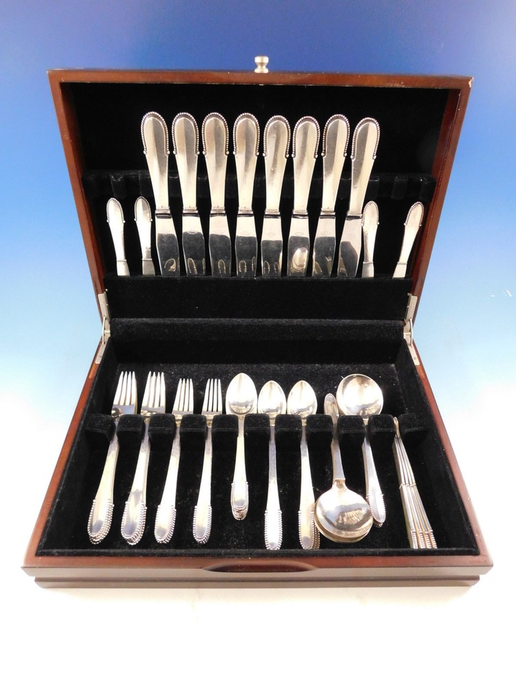 Beaded by Georg Jensen Sterling Silver Flatware Set for 8 Service 56 pcs Dinner