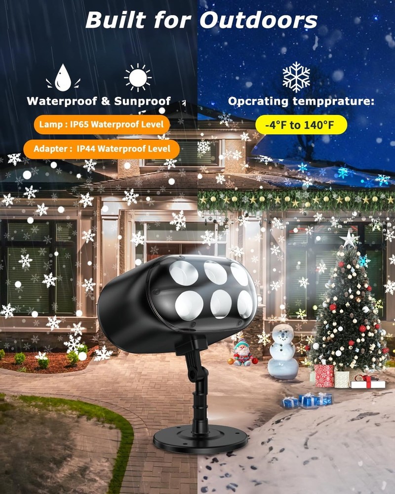 Snowflake Projector Lights with Remote, Timer, Dimmer, IP65 Waterproof丨Ch