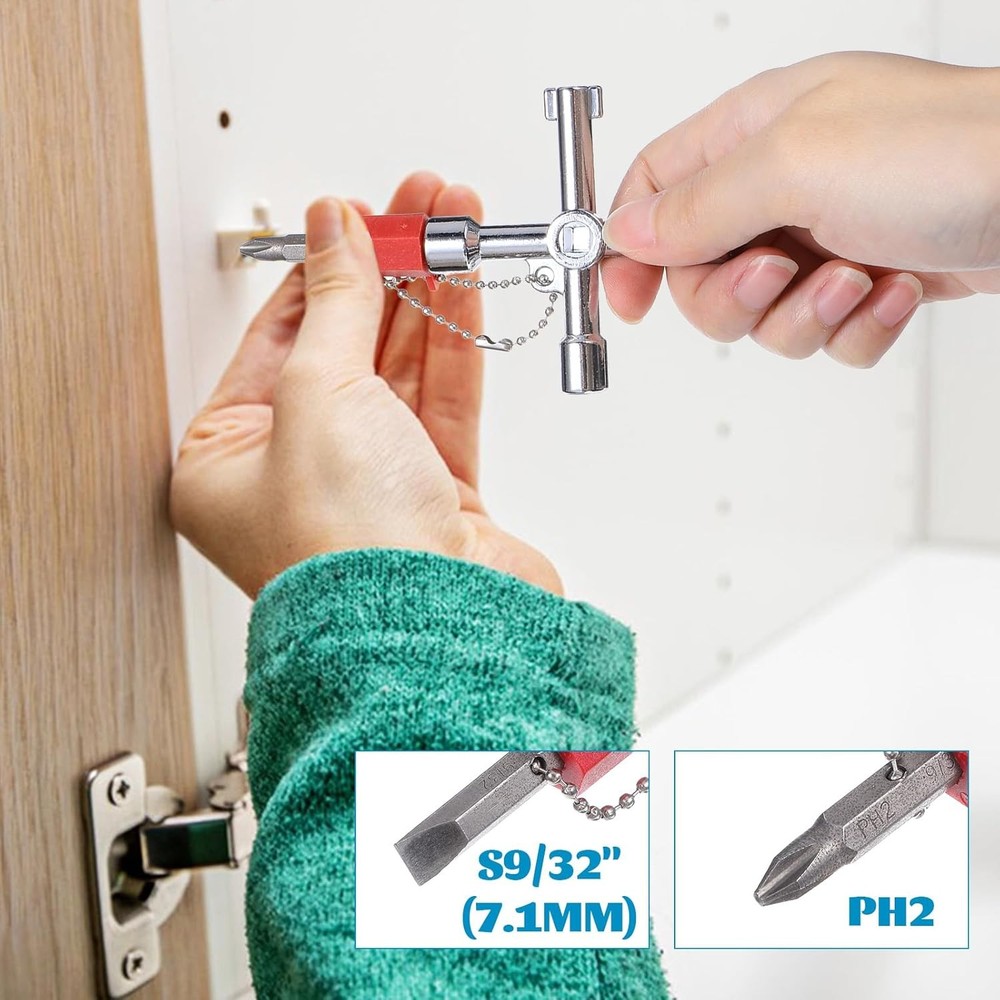 4 Way Water Key with Slotted & Phillips Screwdrivers Multi-Function Tool