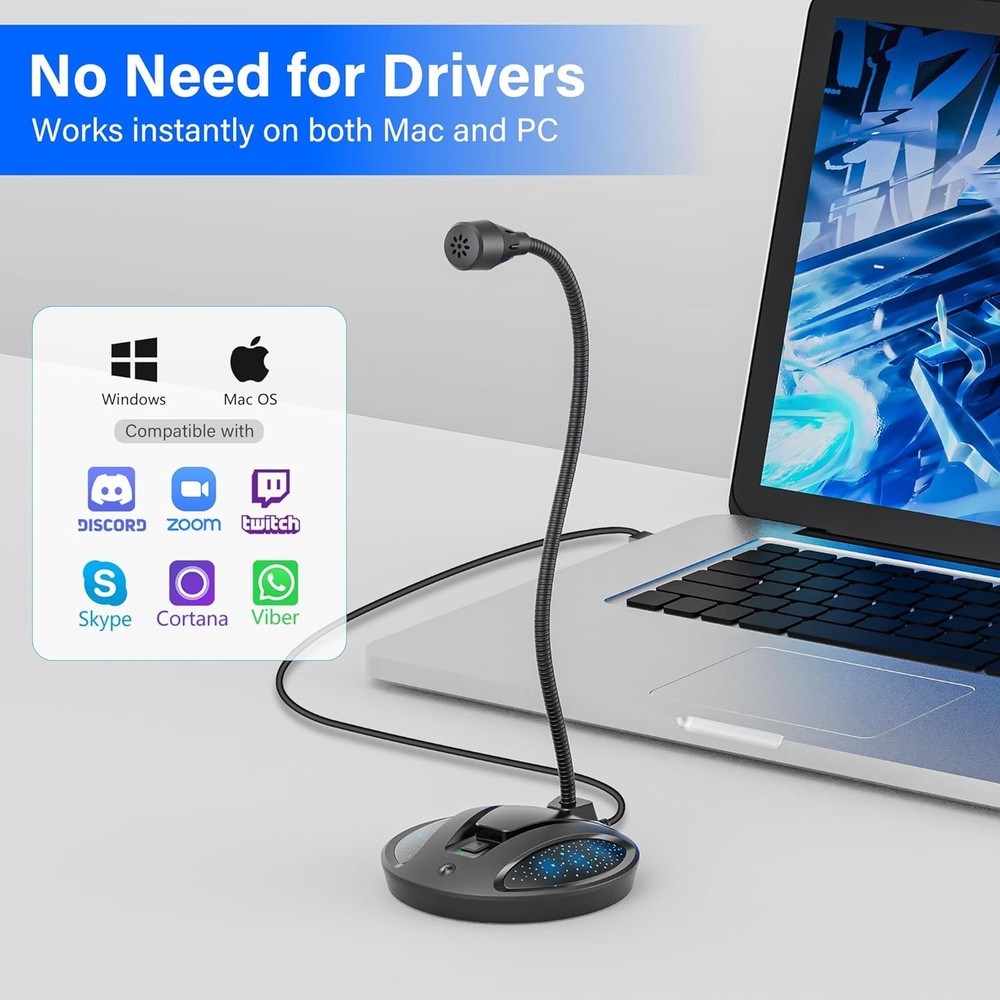 Plug & Play USB Computer Microphone, Flexible Gooseneck Desk Microphone for Podc