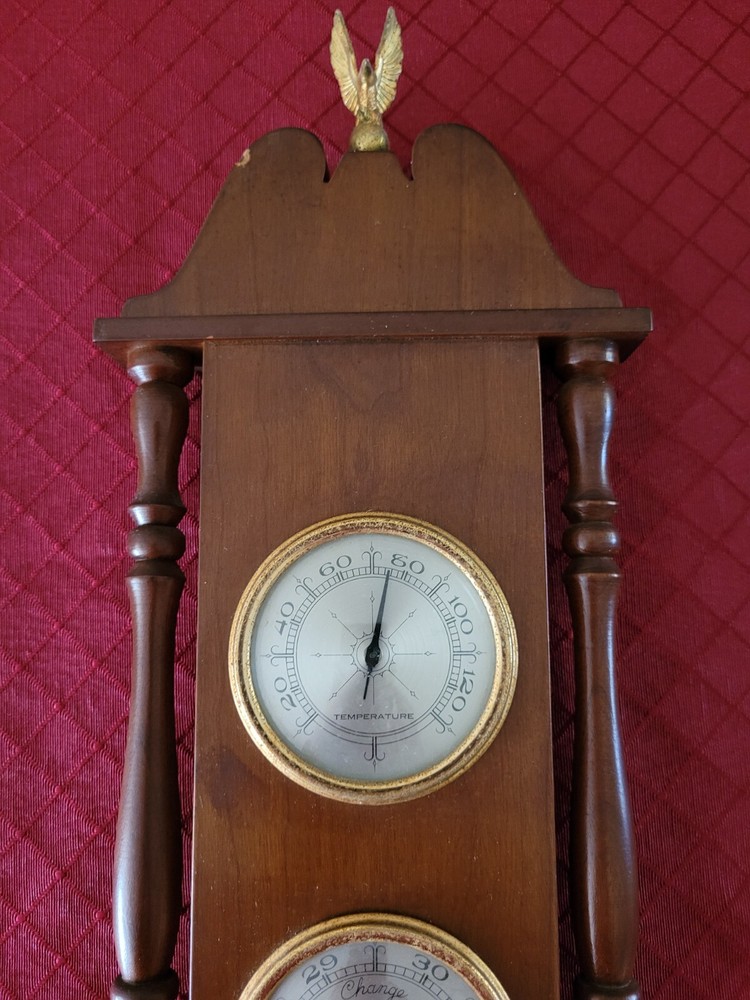 Vintage Airguide Ornate Thermometer, Barometer, Weather Station Solid Cherry