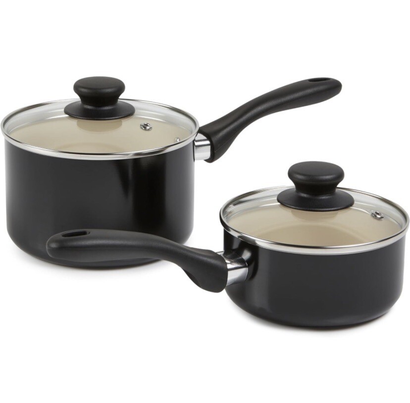 Amazon Basics 11-Piece Pots and Pans Ceramic Cookware Nonstick Set - Black/Cream