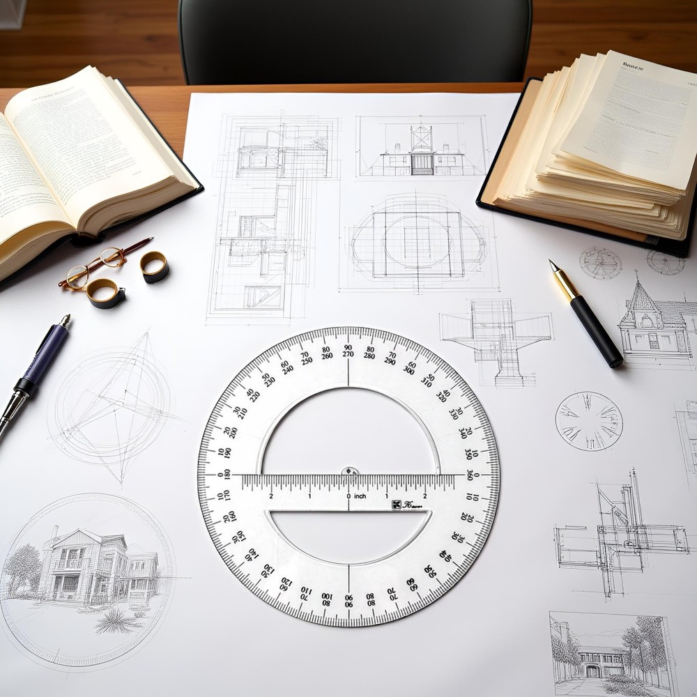 1Pc White 360 Degree Protractor Round Ruler Gauge Angular Drafting Tools Circle