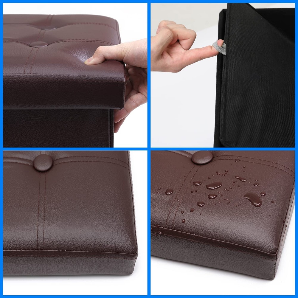 Faux Leather Storage Ottoman Foldable Multi Purpose Foot Stool Coffee Table