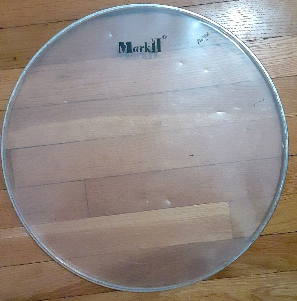 16" Mark II drum head, used, clear, stick marks