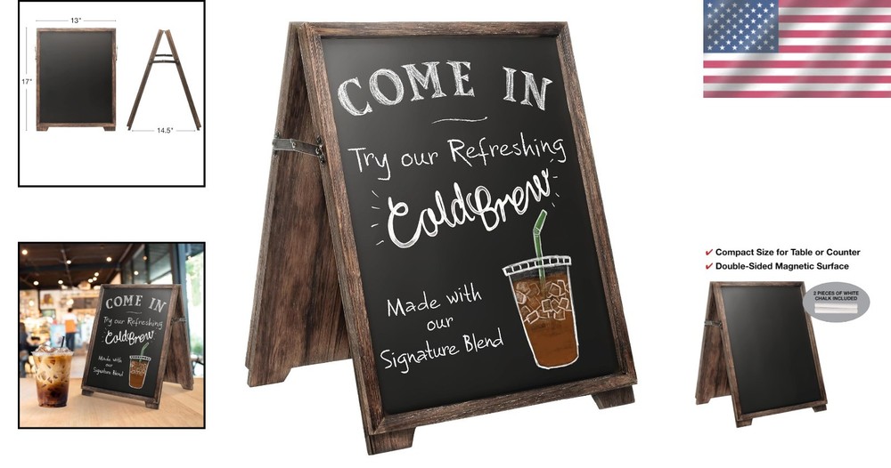Compact 13" x 17" Wooden Chalkboard with Double-Sided Magnetic Functionality