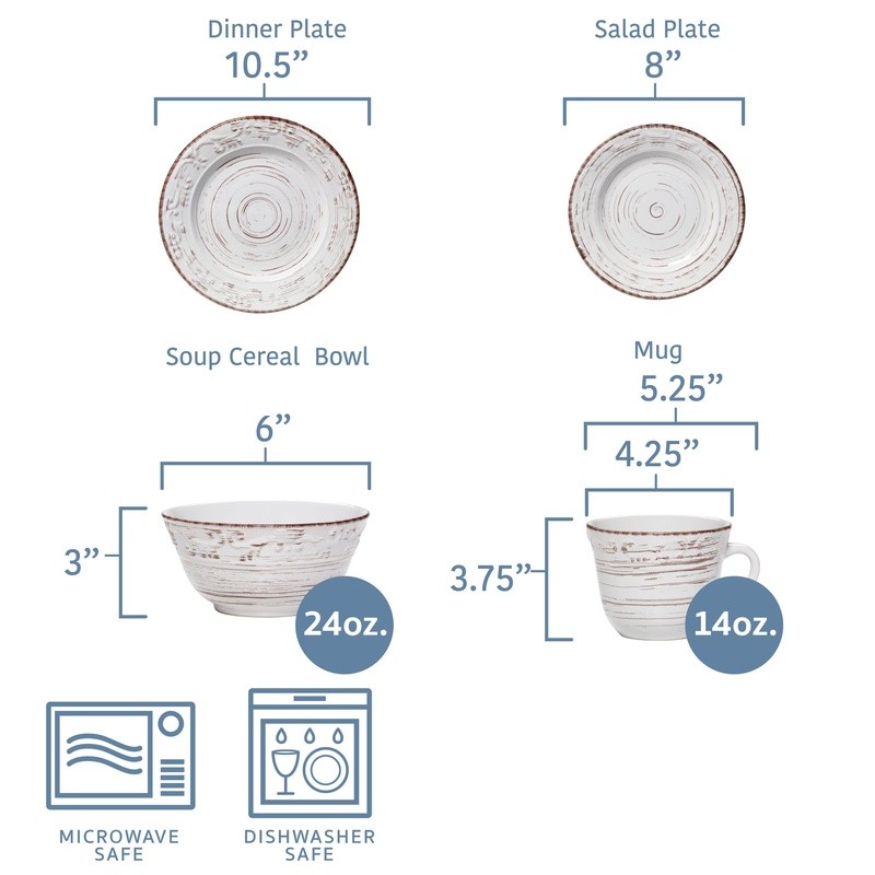 Rustic Trellis White 16 Piece Dinnerware Set Stoneware Farmhouse Tableware New