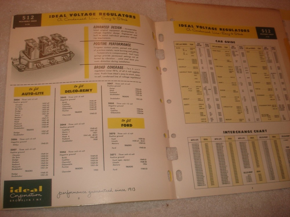 1954 Ideal Voltage Regulator Dimmer Stoplight Switch Catalog & Price Sheets