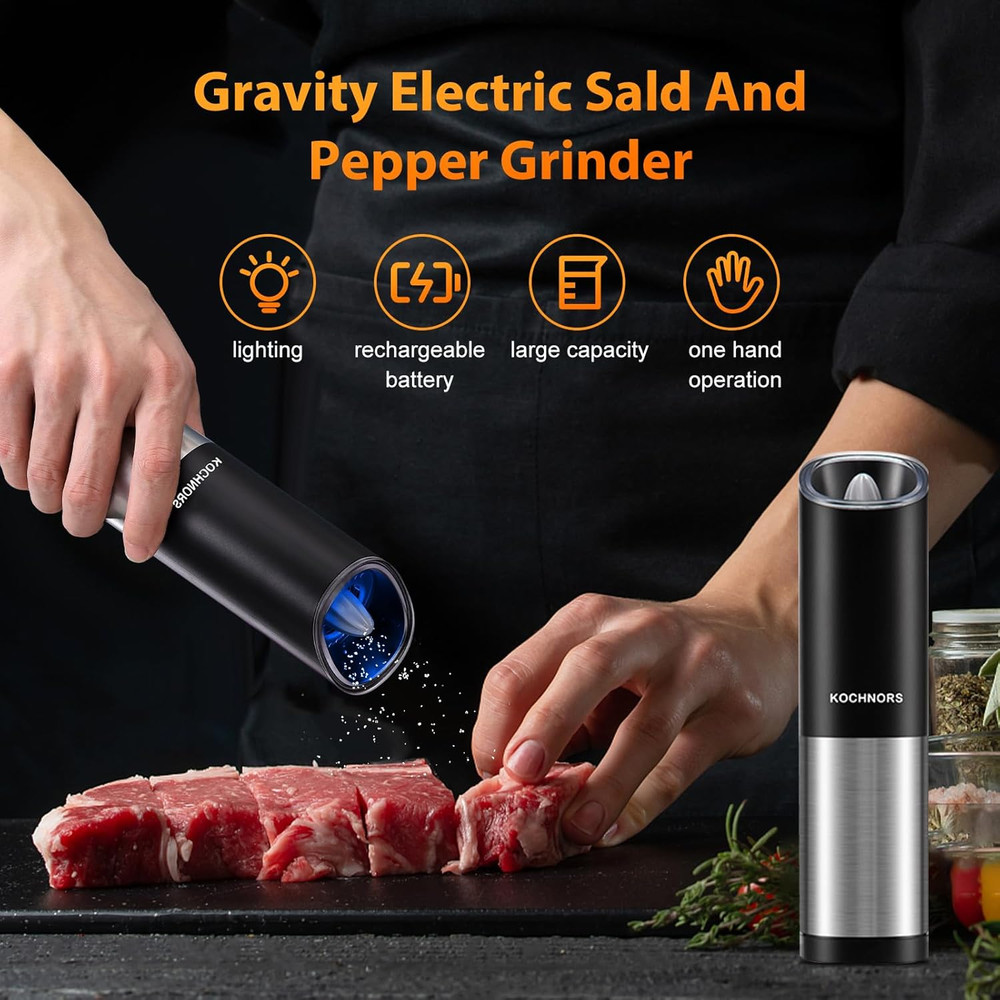 USB Rechargeable Pepper Grinder, Gravity Electric Pepper Grinder with 6 Level