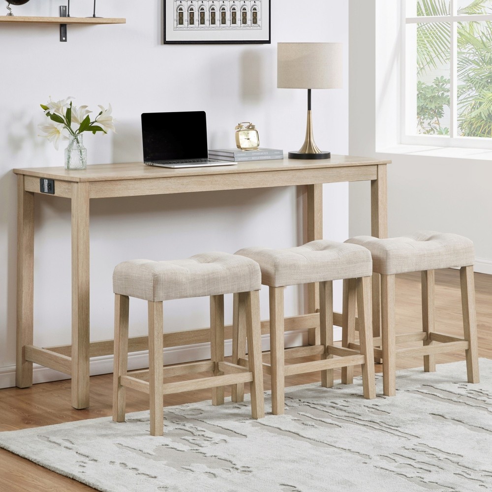 4 Piece Bar Table Set Counter Height Kitchen Dining Table w/ 3 Saddle Bar Stool