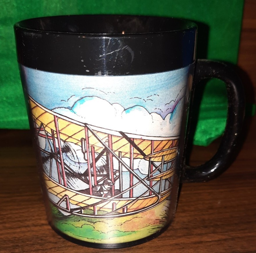 The Wright Brothers Avation Themed Plastic Coffee Cup / Mug Vintage