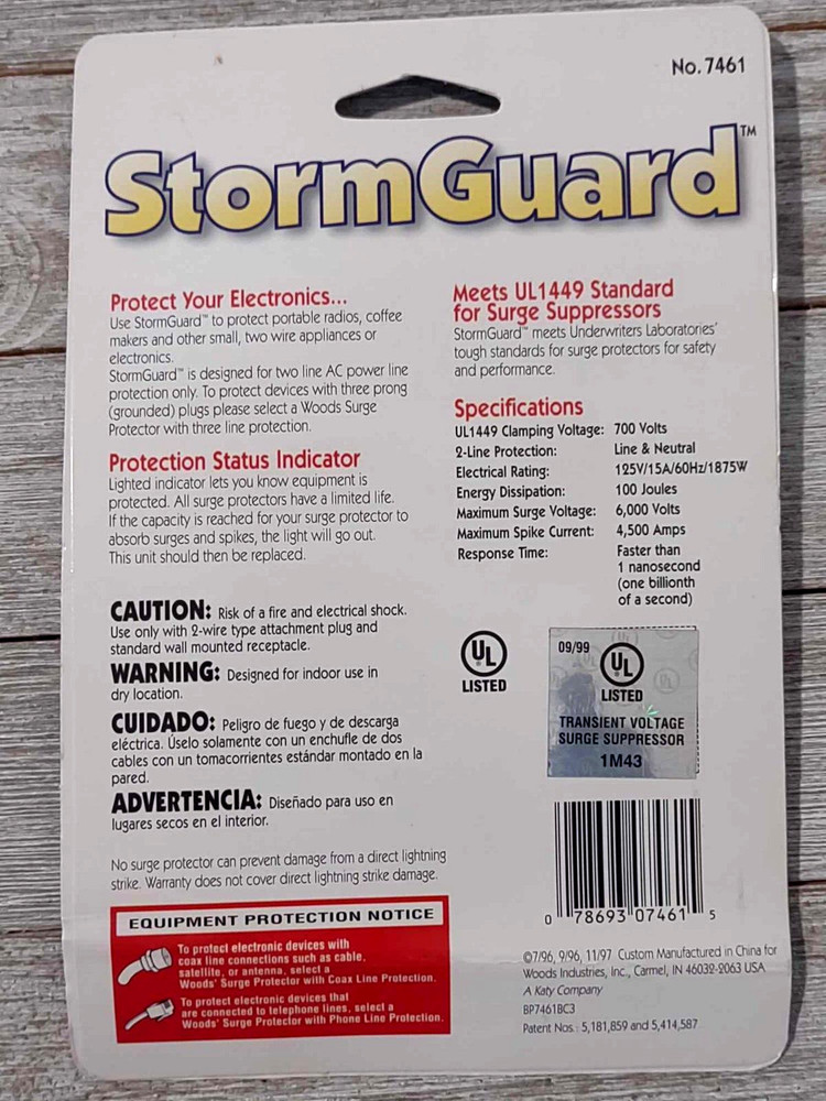 Storm Guard Electronics Surge Protector 2 Line Protection Max 6000 Volts #7461