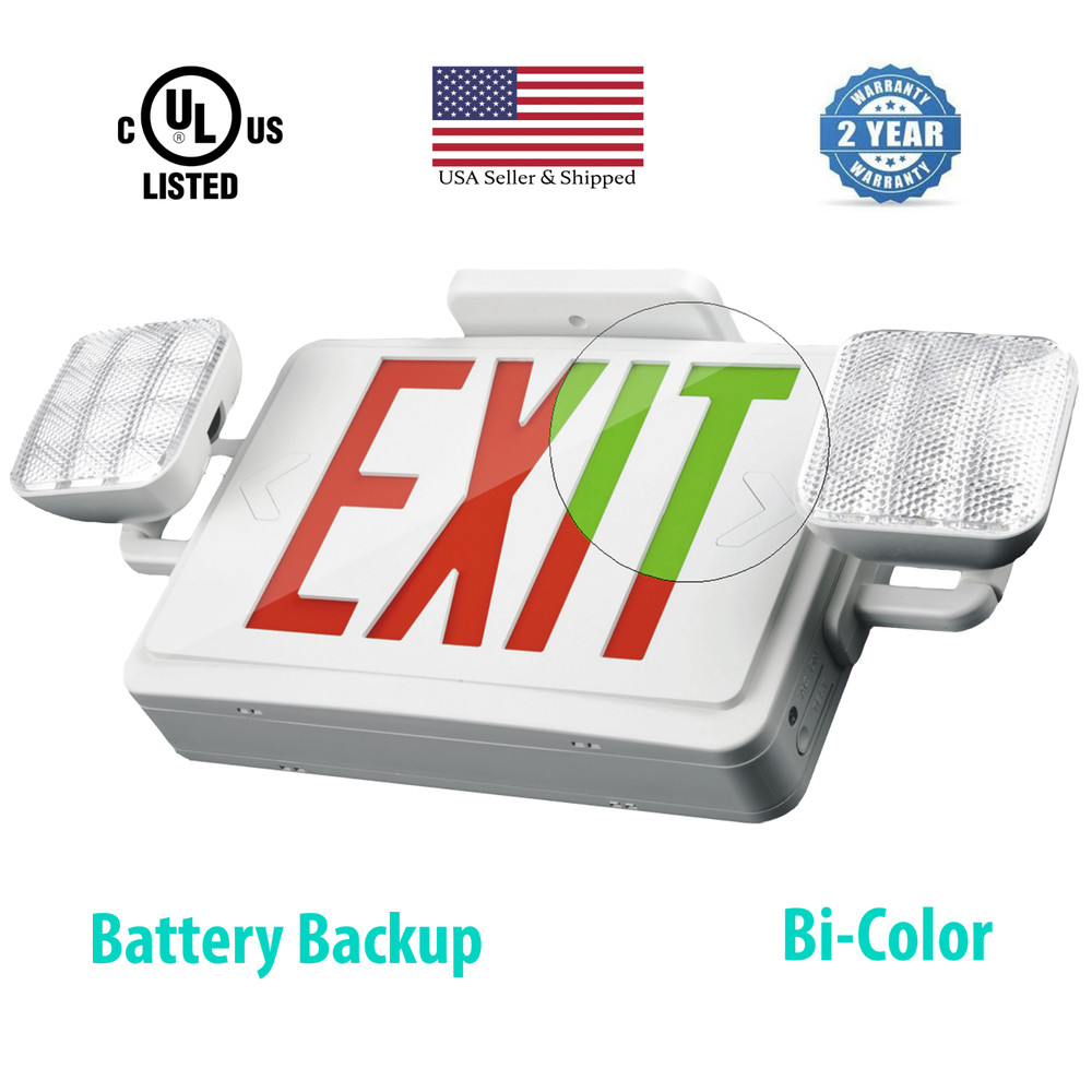 LED Indoor Exit Sign Emergency Light Bi-Color UL Fire Resistant Battery Backup