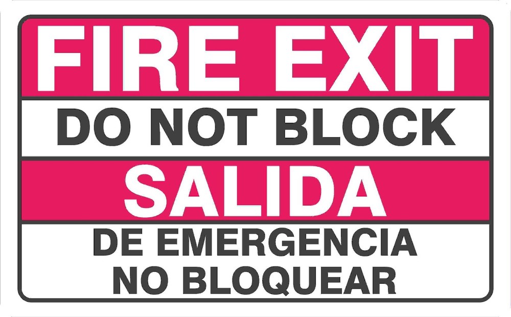 6 Pack Fire Exit Do Not Block English and Spanish Bilingual