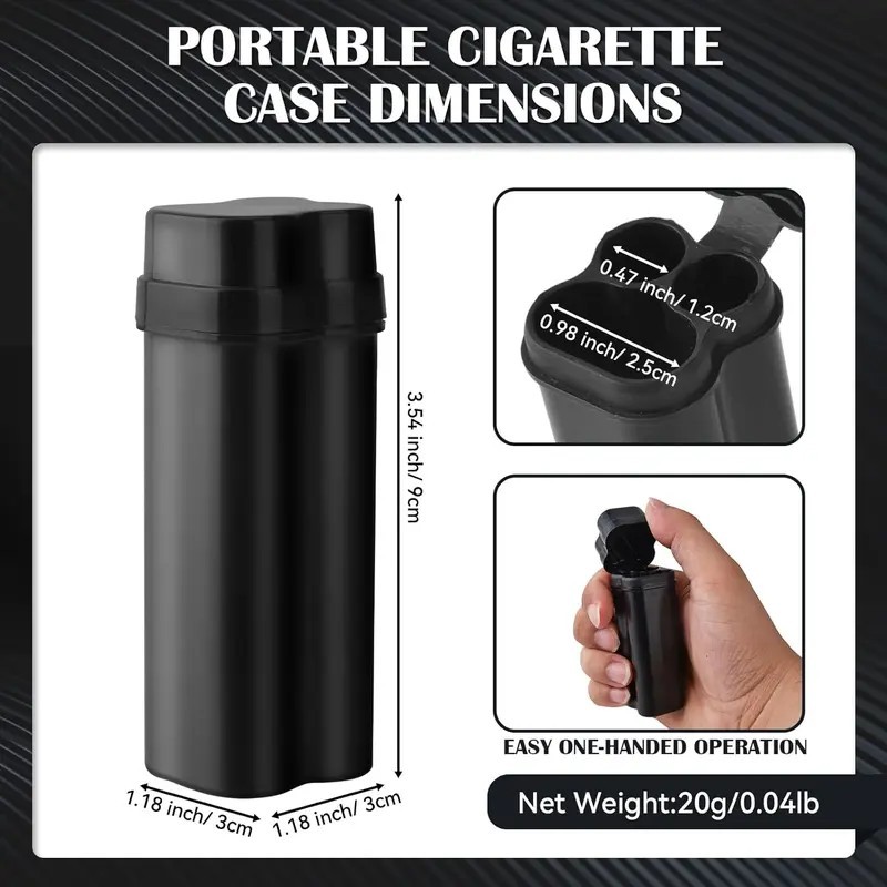 Pre-roll cigarette case and tobacco grinder container (black)