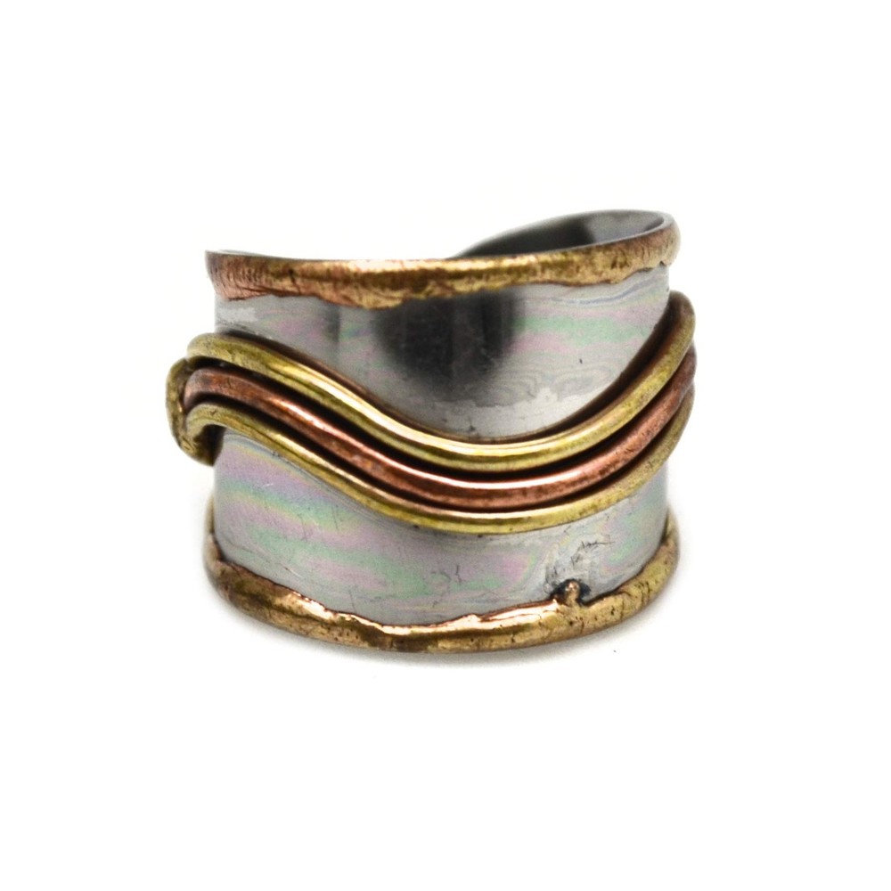 Anju Jewelry Mixed Metal Cuff Ring, Adjustable